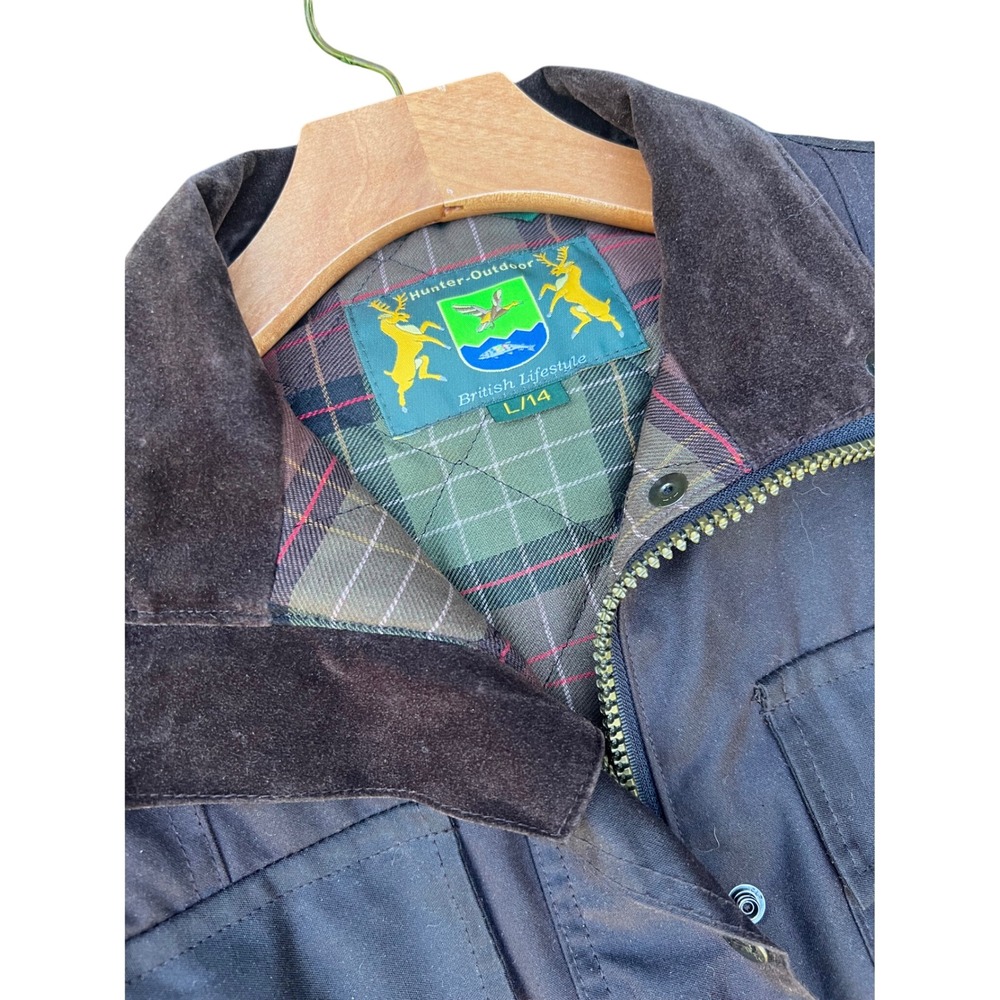 Hunter Outdoor British  Waxed Cotton Gillet  Vest Brown Tartan Plaid L 14 - Picture 4 of 10